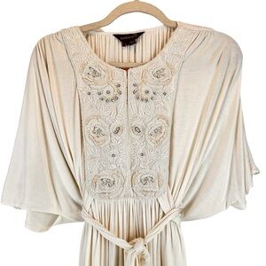 NWOT Anthropologie Ranna Gill Dress Heavily Beaded Bodice Cream Drapey Sz S